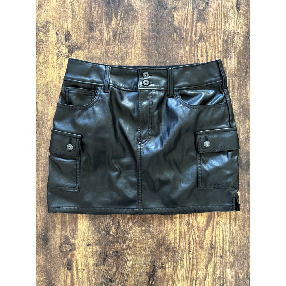 Gap Kids Girls Black Faux Leather Cargo Mini Skirt Size 16 Adjustable Waist